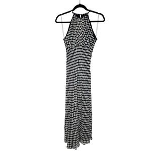 Maggie London Petites Black & Ivory Polka Dot Maxi Halter Dress